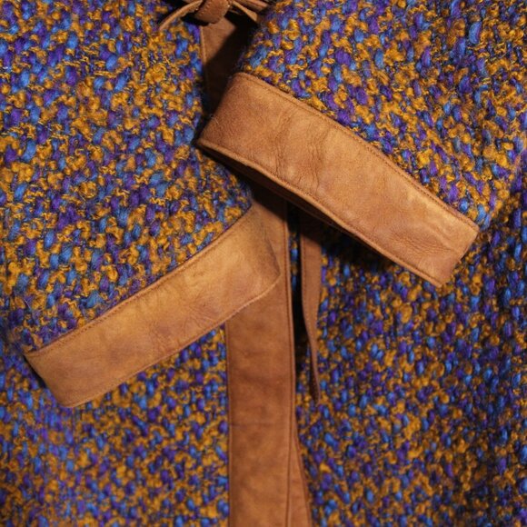 Bonnie Cashin for Sills Tweed Boucle Coat Jacket Vintage Blue Tan Suede Wool - Picture 5 of 16